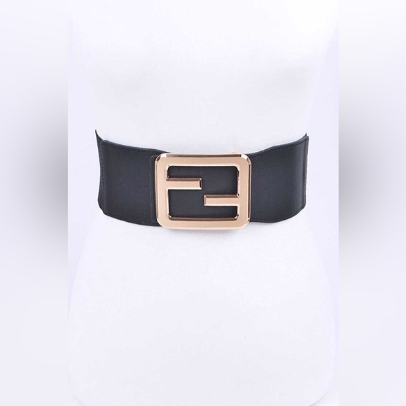 Gold Buckle Elastic Waist Statement Belt - Picture 2 of 13